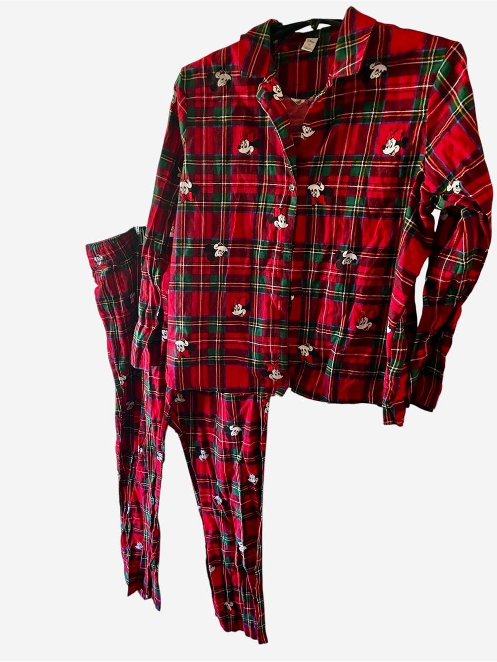 Disney old navy XL cotton flannel plaid Mickey/minnie pajama pants set EUC